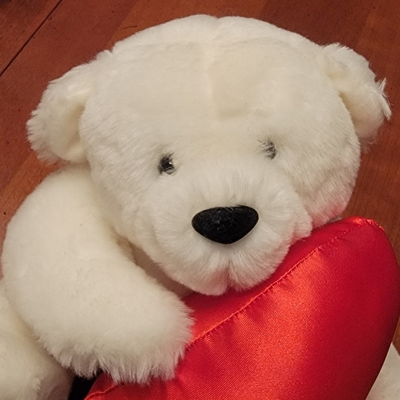 Adorable White Plush Teddy Bear Holding a BIG Red Valentine's Day Heart ♥️ - Picture 9 of 12